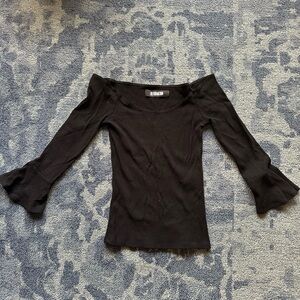 Reformation Black Off-Shoulder Top with Flared Sleeves, size XS
